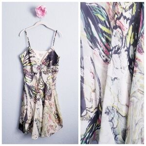 Vintage Karen Millen Floral Bias Abstract Silk Embellished Mini Dress